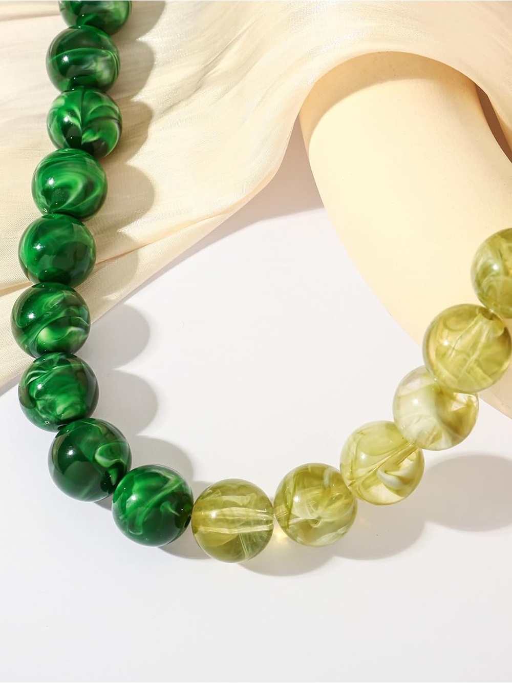 New! Statement Marbled Two-Tone Green Beaded Necklace - Picture 9 of 9